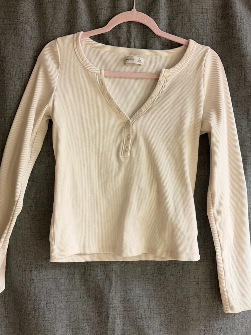 Hollister Cream Ribbed Henley Long Sleeve Top